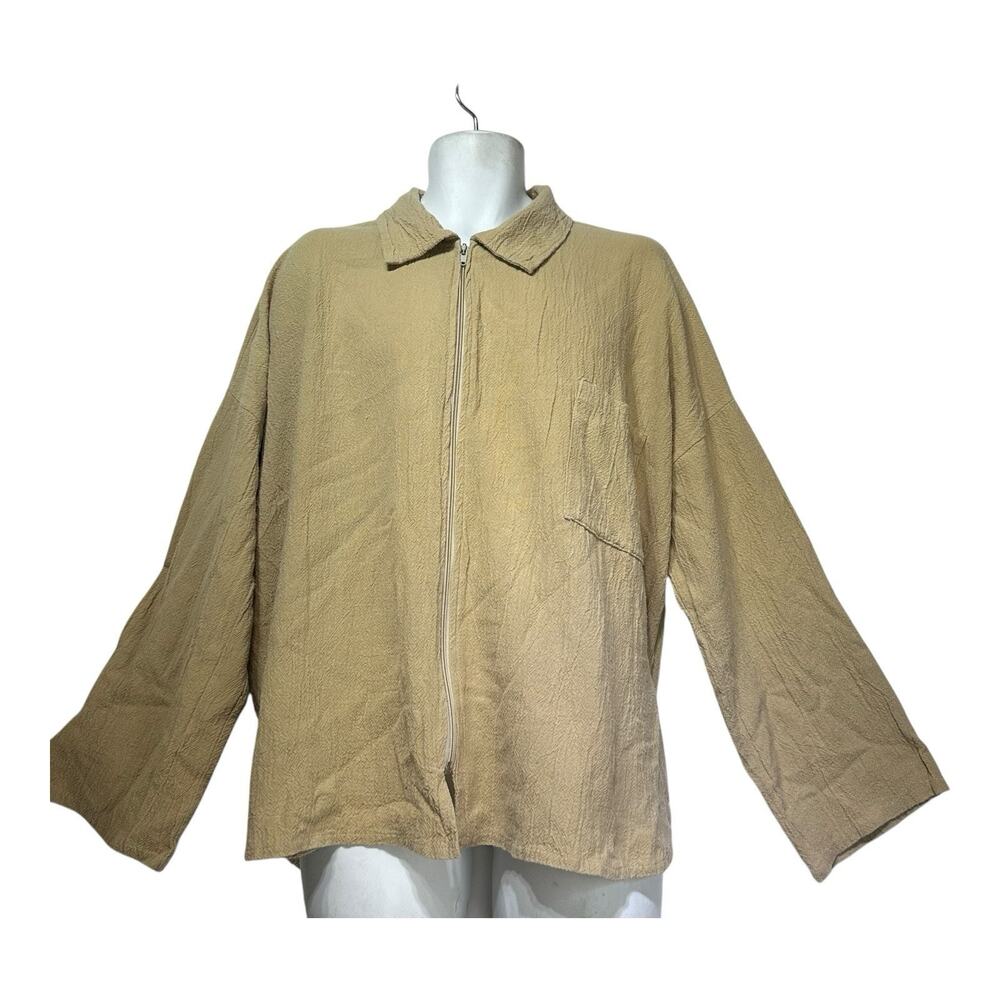 Orvis Zip Front Textured Jacket Beige Oversized Lagenlook Cotton XL Coastal
